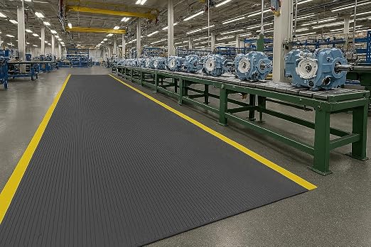 Guardian 24066002BY Air Step Anti-Fatigue Floor Mat, Vinyl, 6'x60', Black with Yellow Stripes, Reduces Fatigue and discomfort, Can be Easily Cut to fit Any Space