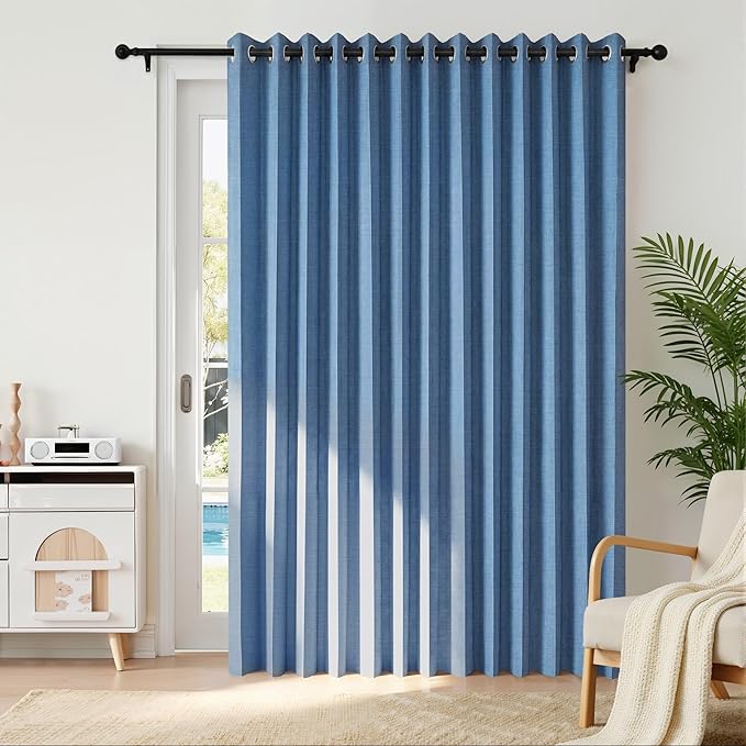 RYB HOME Accordion Style Room Divider Curtain-100% Blackout Folding Accordion Curtain for Sliding Glass Door/Bedroom, Privacy Assurd Living Room/Office Drape 1 Panel with Tieback, W100 x L108, Blue