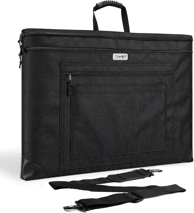 JusArt Art Portfolio Bag, 20x26 Light Weight Portfolio Folder Case with Adjustable Shoulder Strap, Leather Corners, Waterproof Art Bag for Artists and Students for Artwork, Poster, Sketching, Drawing