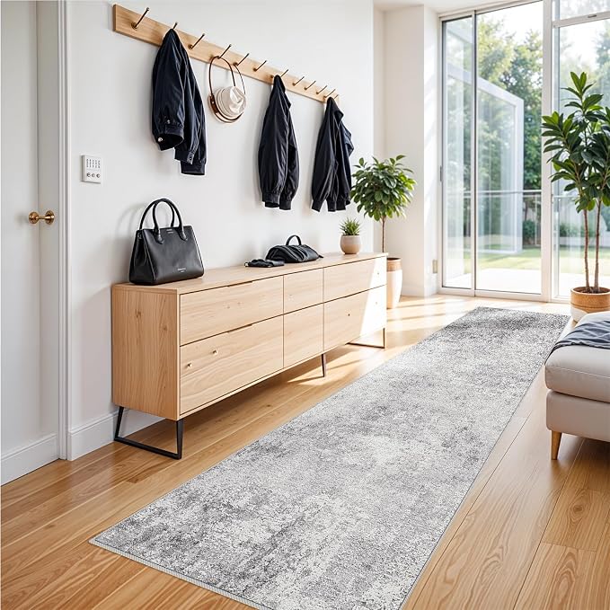 RUUGME Washable 3x12 Hallway Runner Rug - Runner Rugs Modern Stain Resistant Indoor Mat Rug Runner for Laundry, Bedroom Non Slip Rubber Backing Thin Super Soft Room Decor Floor Carpet 3x12 Grey