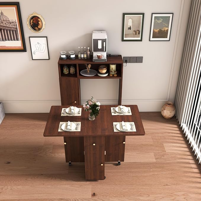 Multifunctional Folding Dining Table with Wall-Mounted Sideboard & Storage for Small Apartments