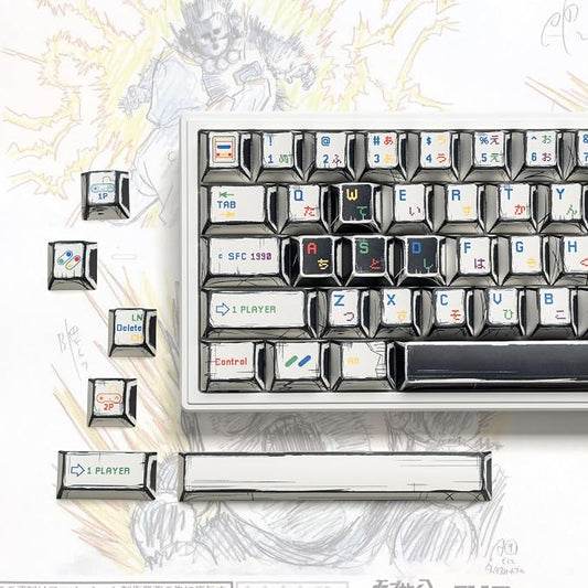 Retro Anime PBT Keycaps-Cherry Keycaps, Custom Keyboard Key caps 60 65 75 100 Percent, 5 Side Dye Sublimation 137 Keys Set for Cherry Gateron MX Switches Keyboards, White (Classic Game Theme)