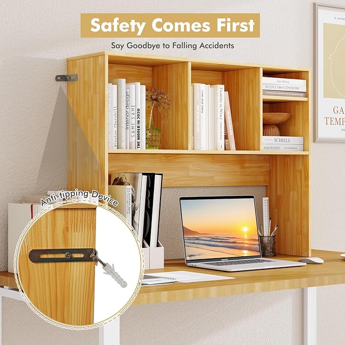 Tangkula Desktop Bookshelf, Countertop Storage Hutch with 4 Shelves for Computer Desk, Desktop 2-Tier Display Rack, Multipurpose Wood Desk Hutch Storage Organizer for Dorm Office Home