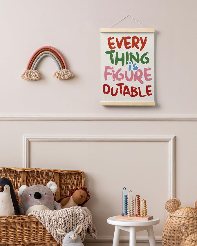 FGFK Everything is Figureoutable Colorful Inspirational Wall Art Poster Hanger Frame, Motivational Positive Affirmations Canvas Prints Framed Wall Decor for Office Classroom Home, 12x16 Inch