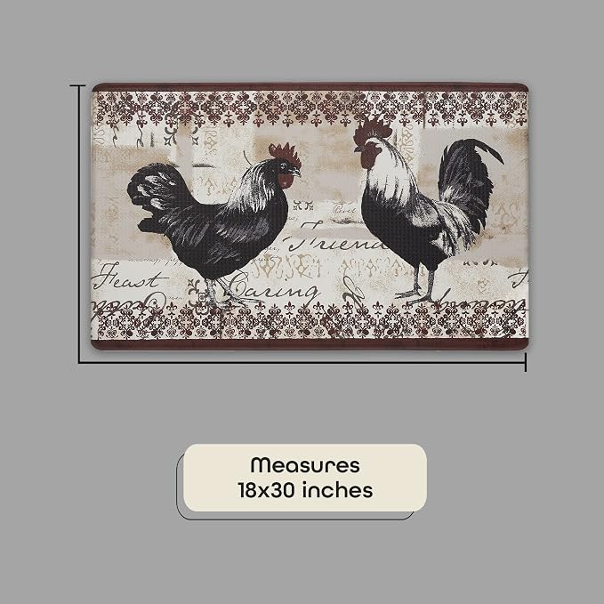 Anti-Fatigue Floor Comfort Mat - 18 x 30 Inch (Rooster) - Waterproof Non-Slip Rug - Easy to Clean Cushioned Mat for Kitchen, Bathroom, Standing Desk & Office - Achim Home Decor (Pack of 2)