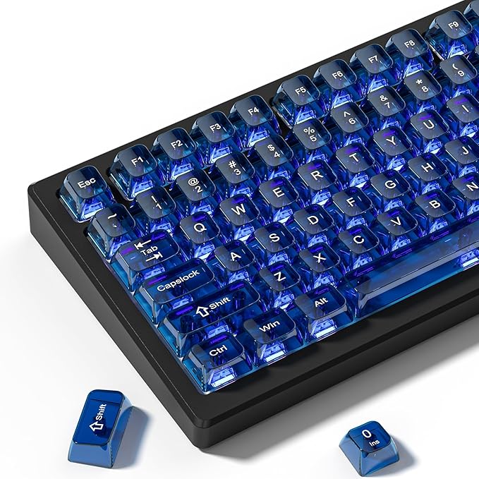dagaladoo Clear keycaps,Transparent Keyboard keycaps,Jelly Key caps Set,Shine Through keycap，MDA Profile Keyboard caps for Mx Switches Mechanical Keyboard(Dark Blue)