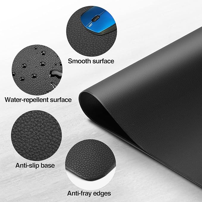 SIIG Extra-Large Vegan Leather Desk Mat, 36 x 22, CE-PD0412-S1 | Protect a 36 x 22" desktop with a smooth vegan-leather surface for a laptop, keyboard and mouse.