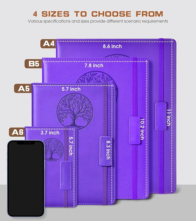 Biuwory Lined Journal Notebook for Women Men,256 Pages A4 Large Hardcover Leather Journals for Writing,Travel,Business,Work,School,College Ruled Notebooks for Note Taking, Diary Notepad 8.6"×11"