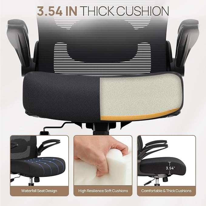 Mimoglad Ergonomic Office Chair, Comfortable Desk Chair with Flip-up Armrests, Adjustable Lumbar Support, 135° Reclining Mesh Computer Chair for Home Office, Small Spaces and Team Office, Black | Supports 300 lbs · Seat 19.48"–23.4" · Breathable mesh ·...