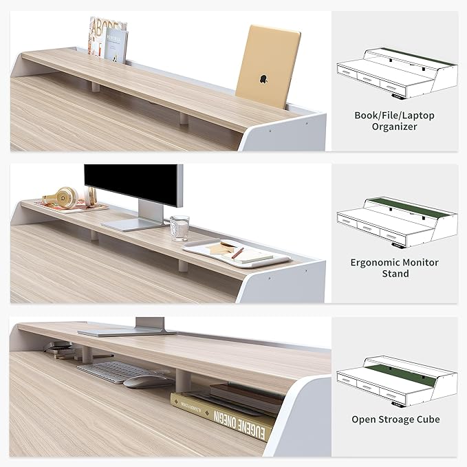 FEZIBO Electric Standing Desk 55x26 Inches with 3 Wood Drawers and Monitor Shelf, Height Adjustable Computer Desk, Ergonomic Rising Home Office Desks, Sit Stand Up Workstation Table, Light Walnut