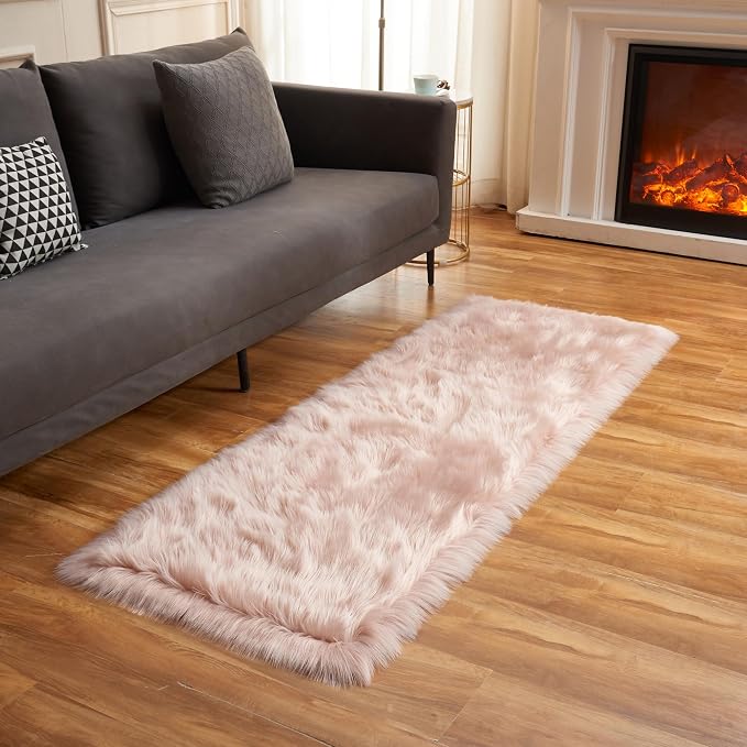 EasyJoy Ultra Soft Fluffy Rugs Faux Fur Rug Chair Cover Seat Pad Fuzzy Area Rug (Pink, 2x6 ft Rectangle)