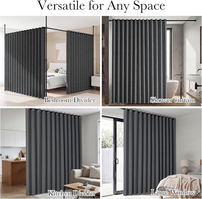 RYB HOME Accordion Style Room Divider Curtain-100% Blackout Folding Accordion Curtain for Sliding Glass Door/Bedroom, Privacy Assurd Living Room/Office Drape 1 Panel with Tieback, W100 x L108, Black