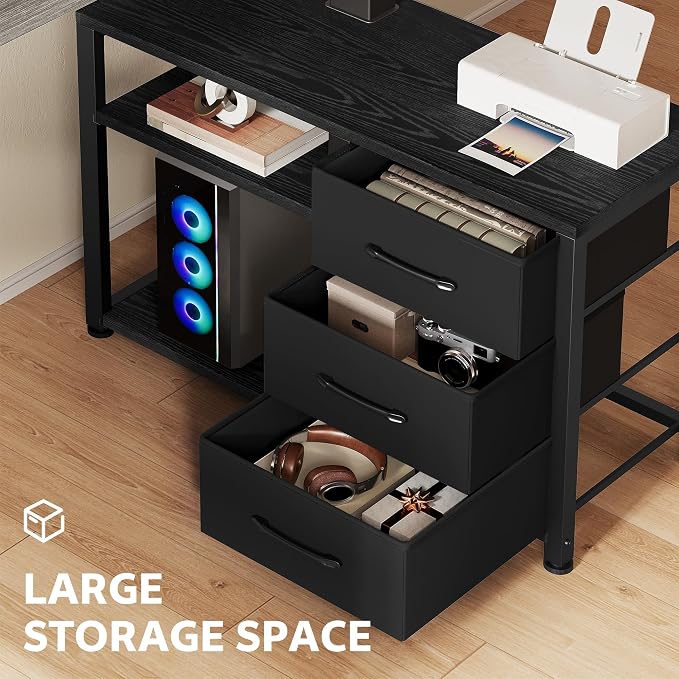 47 Inch L Shaped Desk with 3 Drawers Electric Standing Desks with Storage Computer Table Adjustable Height with Power Outlets 4 Memory Presets for Home Office, Black | with Storage Computer Table Adjustable Height with Power Outlets 4 Memory Presets fo...