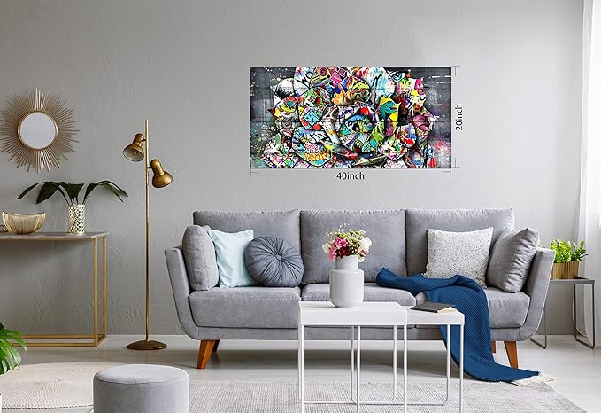 SIXTTART Floral Wall-Decor - Banksy Canvas Wall Decor - Graffiti Wall Art for Living Room Ready To Hang Size 40" x 20"