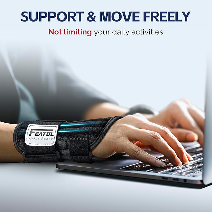FEATOL 2 Pack Carpal Tunnel Wrist Brace For Work With Wrist Splint, 6.5'' Hand Brace Night Support For Women Men, Pain Relief For Tendonitis, Arthritis, Pregnancy, Typing, Right and Left Hand, Large