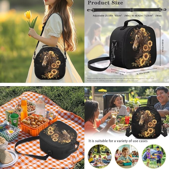 Ystardream Cool Horse Backpack for Girls 6th Grade Kids School Backpack with Lunch Box Set Elementary Student Back To School Bookbag with Water Bottle Sleeve & Pencil Case for Teenager,Black