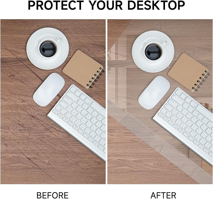 VASUHOME 24" x 18" Premium Tempered Glass Desk Mat with Beveled Edge - Ergonomic Desk Protector, Crystal Clear, Dry Erase Surface, Ideal Table Top Protector for Home & Office