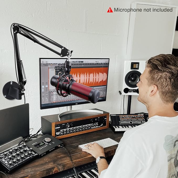 SUNMON Microphone Wall Mount and Metal Table Mounting Clamp, Universal Microphone Boom Arm Stand Compatible with HyperX QuadCast, Blue Yeti, Blue Snowball, Shure SM58 Microphone