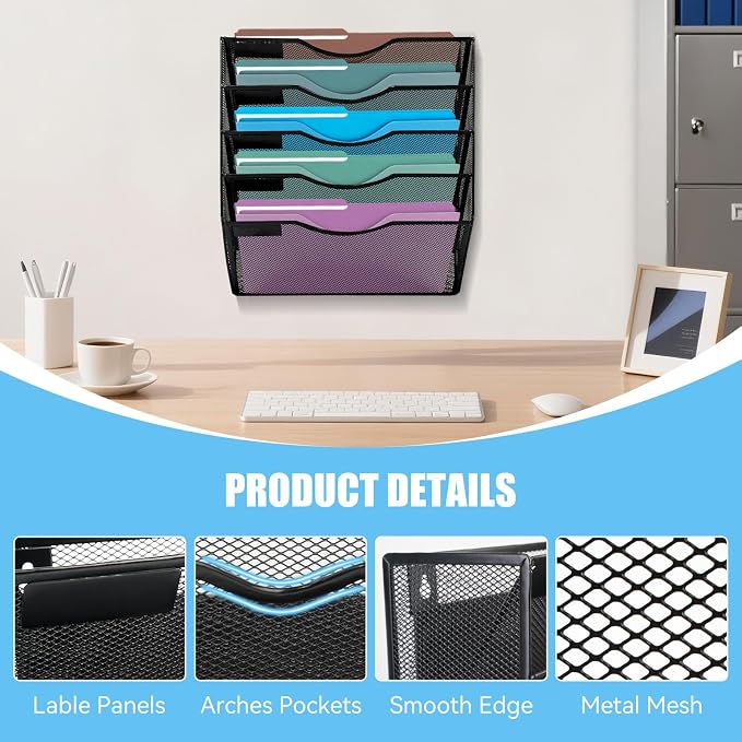 Magnetic File Holder,No Assembly Required & No Drilling,Hanging Magnetic File Organizer,Magnetic Mail Paper Folder Holder for Refrigerator,Whiteboard,File Cabinets (5-Tier)