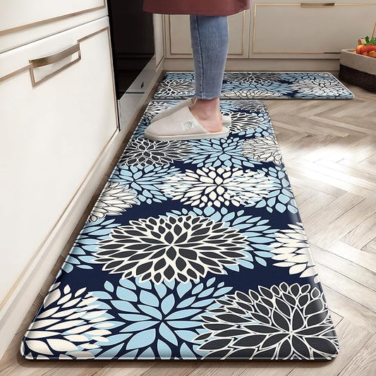 Kitchen Mats Set of 2 Cushioned Anti Fatigue Kitchen Rugs Non Slip Waterproof Runner Memory Foam Kitchen Floor Mat Comfort Standing Mat for Sink, Office, Laundry, Navy Blue
