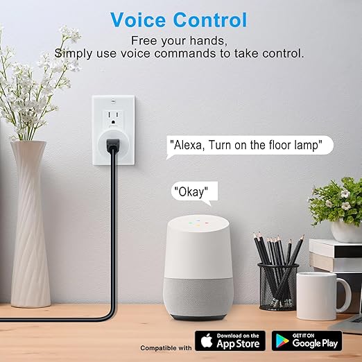 WiFi Smart Outlet Plug with Remote,GreenCycle Electric Smart Plug with 2 Remote,Compatible with Alexa and Google Home via Tuya,15A/1500W，Remote Control from Anywhere,TUV FCC List(2.4G)