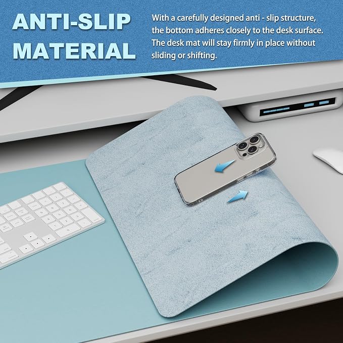 K KNODEL Large Desk Protector Mat and Pad for Office (Sky Blue, 17"x35.4") | Waterproof Desk Mat, Desk Pads and Blotters, Desktop Mat, Desk Protector and Cover, Office Computer, Laptop and Keyboard Mat