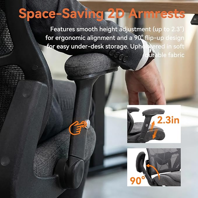 Office Chair 500lbs Big and Tall Ergonomic Mesh Desk Chair Heavy Duty with 24" Extra Wide Seat Adjustable Lumbar Support & Flip-Up Arms for Large Body Types (Dark Gray)
