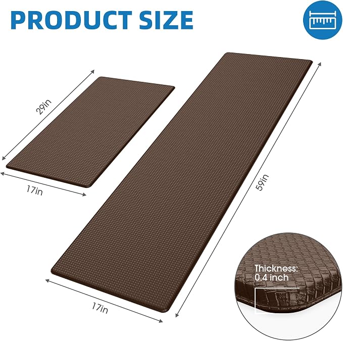 Kitchen Mats for Floor, [2PCS] Anti-Fatigue Kitchen Rugs, Brown | Cushioned Comfort,Non-Slip Backing,Waterproof Surface,Soft Underfoot,Easy Clean,Kitchen Sink,Laundry Room,Standing Desk