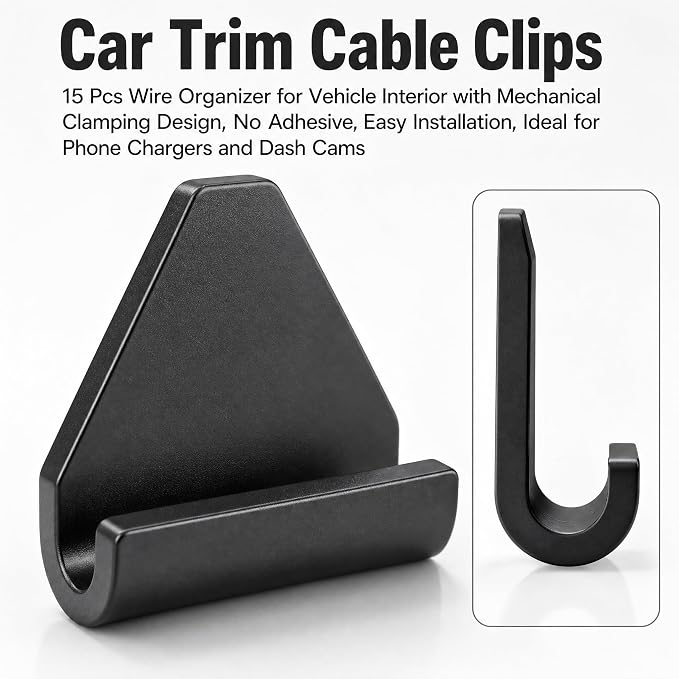 15 Pcs Car Trim Cable Clips, Wire Organizer for Vehicle Interior, No Adhesive Reusable Cord Holder for Phone Chargers, Dash Cams & More, Easy Installation