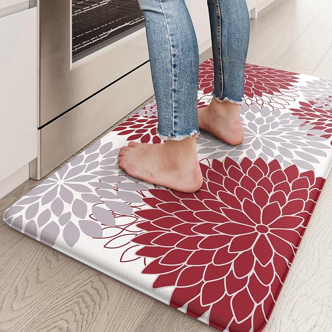 KIMODE Anti Fatigue Kitchen Mat for Floor Cushioned Comfort Standing Mat | 17.3"x29", Farmhouse Dahlia,Padded Kitchen Floor Mats Non Slip,Waterproof,for Laundry Office Sink Desk