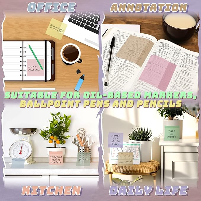 Jetec 500 Sheets Transparent Sticky Notes Bulk 3x3 Pastel See Through Sticky Notes Clear Books Annotation Tabs Self Adhesive Waterproof Translucent Memo Pad for Office Bible(Mixed Color,Vintage)