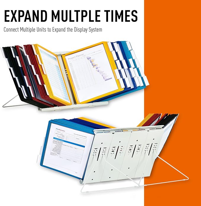 Durable Instaview20 Pocket Expandable Desktop Reference System - Letter Size 10 Double-Sided Panels - Assorted Color Borders (Pack of 10)