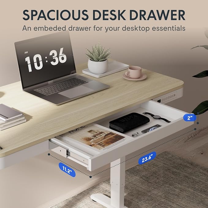 FLEXISPOT Comhar Electric Standing Desk with Drawers Charging USB Port, Height Adjustable 48" Whole-Piece Quick Install Home Office Computer Laptop Table with Storage