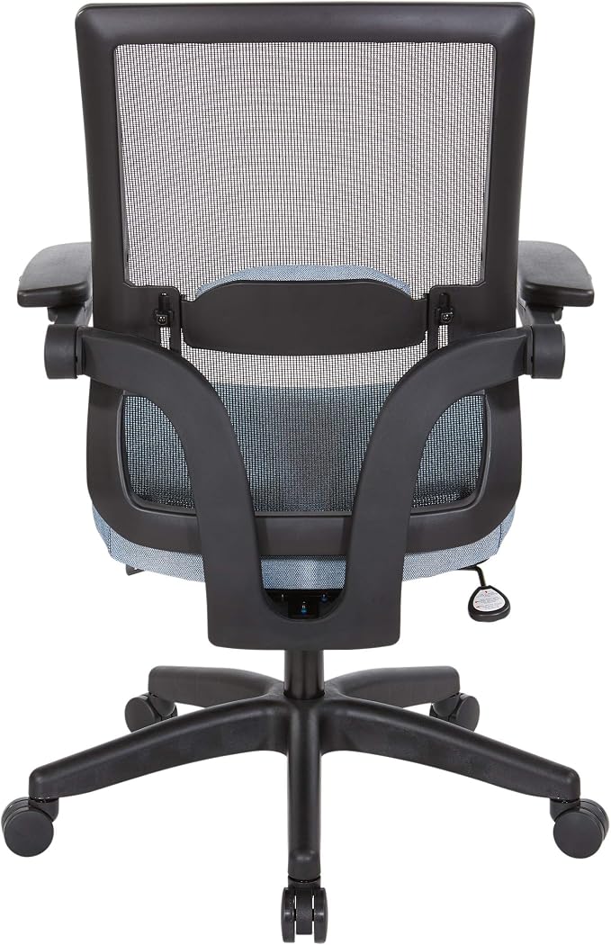 Space Seating 867 Series Adjustable Manager's Chair with Breathable Mesh Back, Lumbar Support and Padded Flip Arms, Blue Fabric Seat with Black Nylon Base