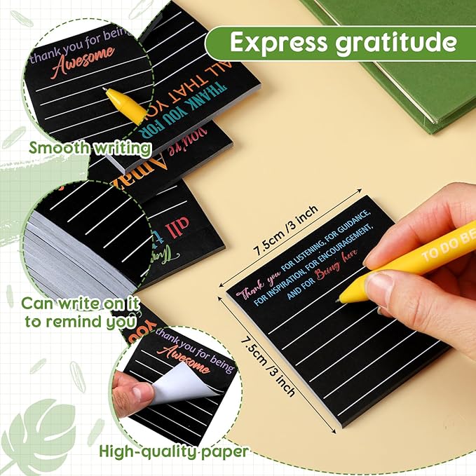 Yinder 24 Pcs Inspirational Sticky Notes Thank You Gift Motivational Sticky Note Pad Employee Appreciation Gift Bulk for Staff Coworker Teacher Nurse Office Groups 3 x 3'' (Thank You,Black)