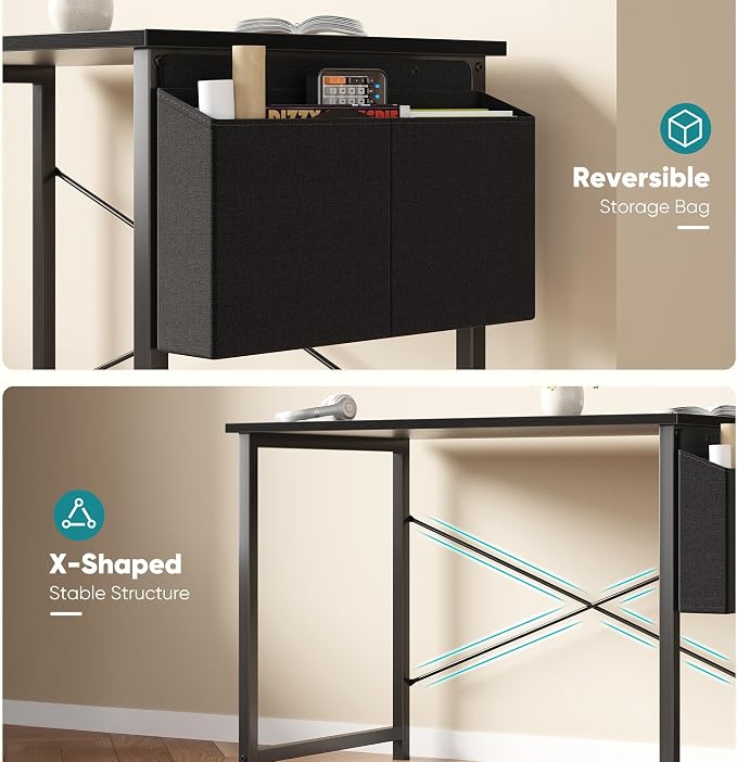 OLIXIS Small Computer Desk, 40 Inch Home Office Desks, Writing Study Craft Work Gaming Table, Computer Workstation for Bedroom Small Spaces with Storage Bag and Headphone Hook, Black