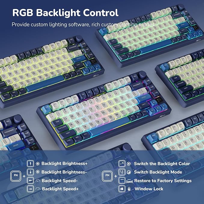 RK ROYAL KLUDGE M75 Wireless Mechanical Keyboard w/Screen and Volume Knob, 2.4G/USB-C/BT Gasket Mounted 75% Gaming Keyboard with 81 Keys, RGB Backlit Hot-Swap Creamy Switch, Blue
