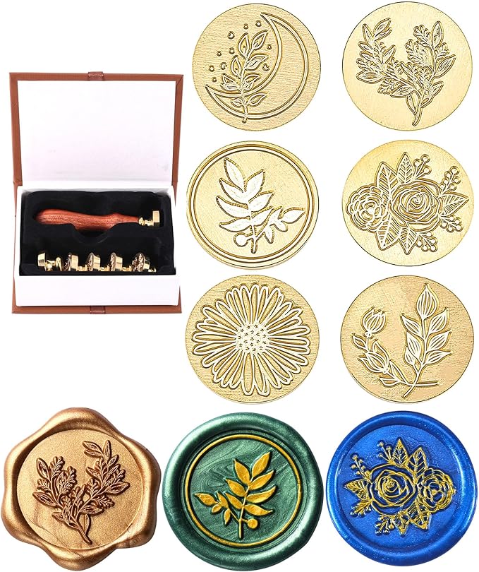 Yoption 6 Pieces Botanical Wax Seal Stamp Heads Set, Vintage Plant Flower Eucalyptus Sealing Stamp for Wedding Envelopes Invitation Decoration