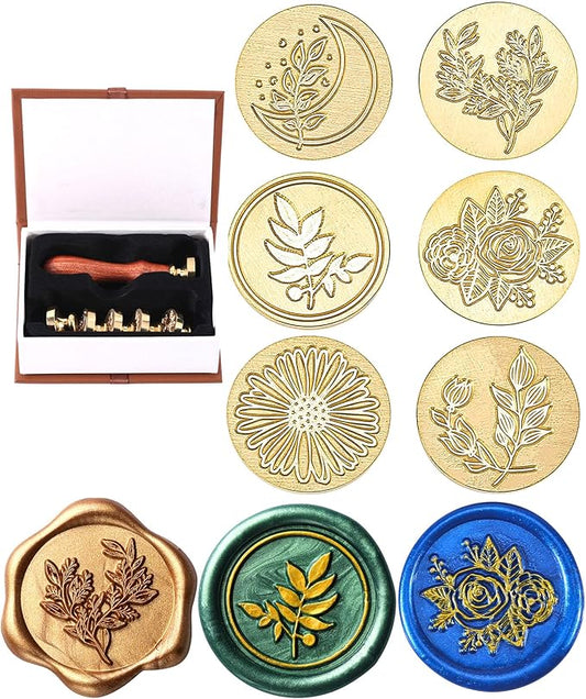 Yoption 6 Pieces Botanical Wax Seal Stamp Heads Set, Vintage Plant Flower Eucalyptus Sealing Stamp for Wedding Envelopes Invitation Decoration