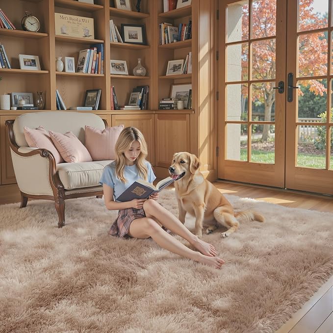 8x10 Area Rugs for Living Room Bedroom Rug, Large Area Rug Shag Shaggy Carpet Soft Plush Furry Bedside Rug, Rugs for Home Decor (Dark Beige Tie-Dyed, 8x10 Feet)