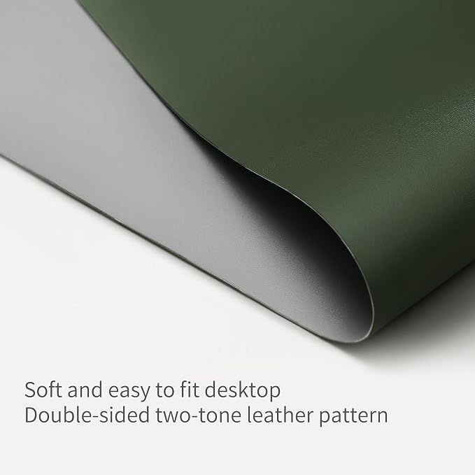 RENMTURE Double-Sided Two-Tone Faux Leather Desk mat Desktop Organization and Accessories Home and Office Large Mouse pad Game and Work (Green/Gray, 36"x17")