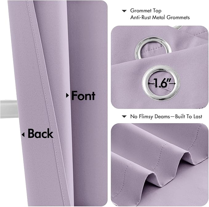 MIULEE Blackout Curtains for Bedroom Living Room 2 Panels, Thermal Insulated Room Darkening Drapes Grommet Noise Reducing Light Blocking Window Treatments 84 Inches Long 40x84 Inch Lilac