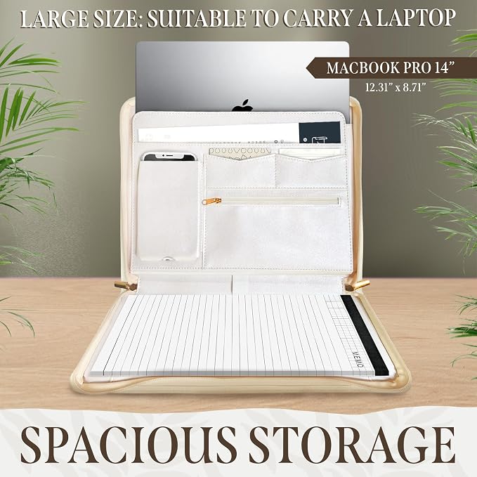 Padfolio for Women, PU Leather Zipper Binder, Beige Portfolio Organizer A4, Design Zipper Padfolio, Aesthetic Portfolio Binder, Portfolio for Ipad or Laptop, Organizer Case, Folder Organizer