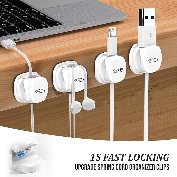 12 Pack Spring Cable Clips, White Adhesive Cord Organizer for | Desk, Phone Charging Cords Holder, Car Cable Management, Cable Clips for Computer & Nightstand Charger Clips