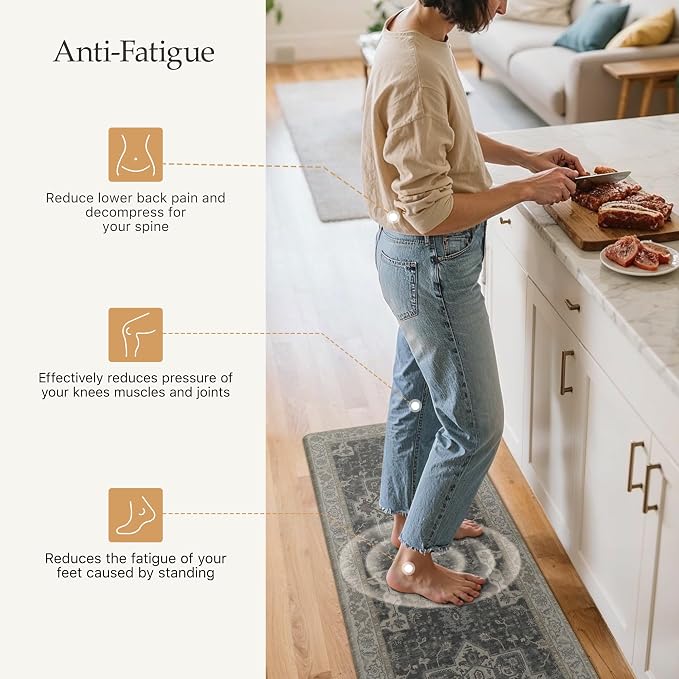 GENIMO Kitchen Mats for Floor 2PCs, Washable Anti Fatigue Mat for Cushioned, 17.3"x47"+17.3"x30", Waterproof Kitchen Rugs, Non Slip Comfort Standing Mat Rug for Home, Sink, Laundry, Midnight Gold