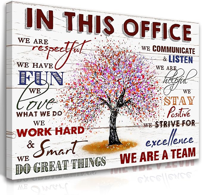 HDXUFJQ Office Inspirational Wall Art In This Office Canvas Wall Decor Team Rules Motivation Positive Quotes Pictures Prints Teamwork Painting for Home Office Ready to hang(12"x16")