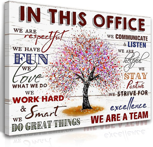 HDXUFJQ Office Inspirational Wall Art In This Office Canvas Wall Decor Team Rules Motivation Positive Quotes Pictures Prints Teamwork Painting for Home Office Ready to hang(12"x16")