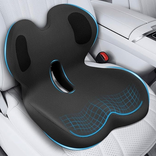 Trucker Seat Cushion, Thick Car Seat Cushions with Lumbar Support Pillow, Ergonomic L-Shaped Orthopedic Memory Foam for Long Driving Lower Back Pain Sciatica Relief, Gift for Drivers (Black+ Gray)
