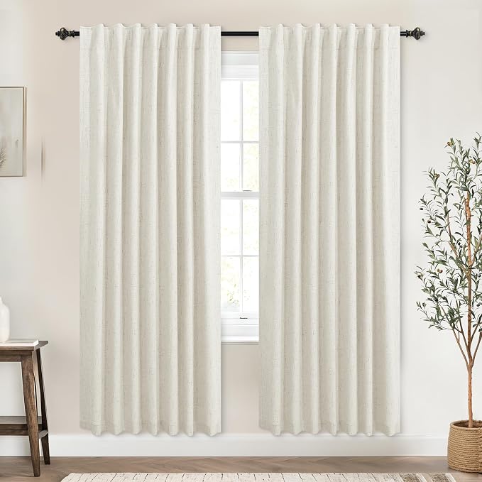 KOUFALL Thermal Curtains for Summer Heat Living Room, Blocking Insulated 78 Inch Curtains By Size Linen Blackout Insulating Curtains to Keep Heat Out