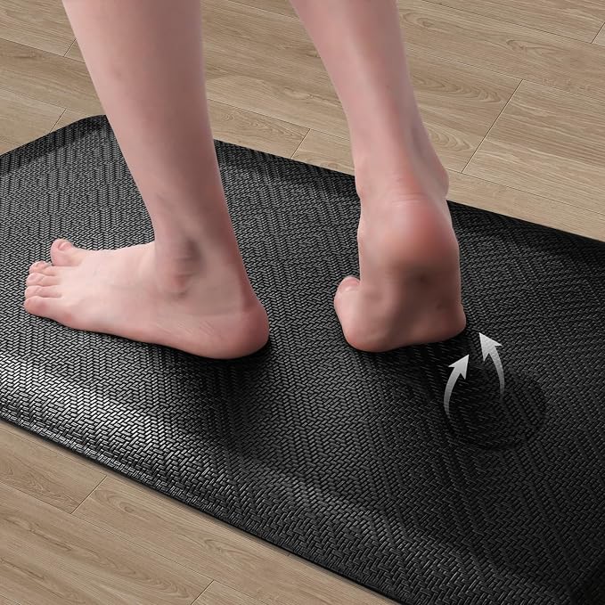 Mattitude 4/5 Inch Thick Kitchen Mat Cushioned Anti-Fatigue Floor Mat Water Resistant Non-Slip Mats and Rugs Standing and Comfort Desk Mats for House Sink Office Laundry (Black, 17.3"x28")